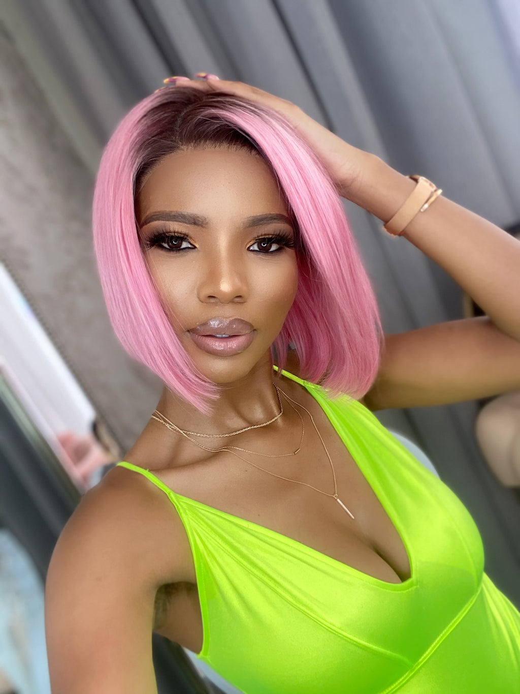 Pink frontal bob wig